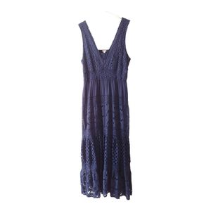 Reba McEntire Lace Tiered Sleeveless Maxi Dress Navy Blue SZ L